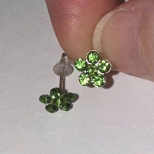 7mm Green Flower Cz And Sterling Post Earrings